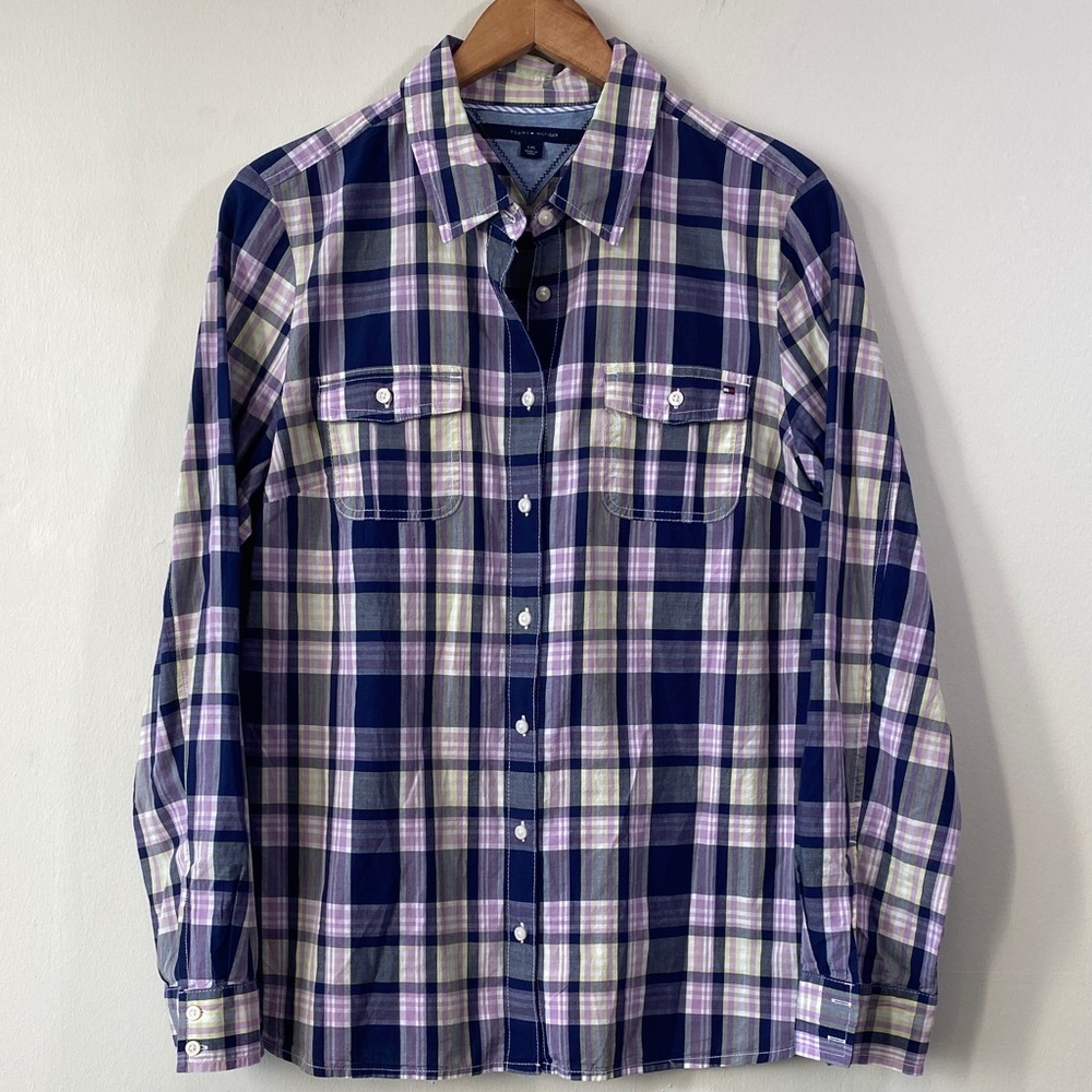 Tommy Hilfiger Women's Plaid Shirt - Purple and Lime